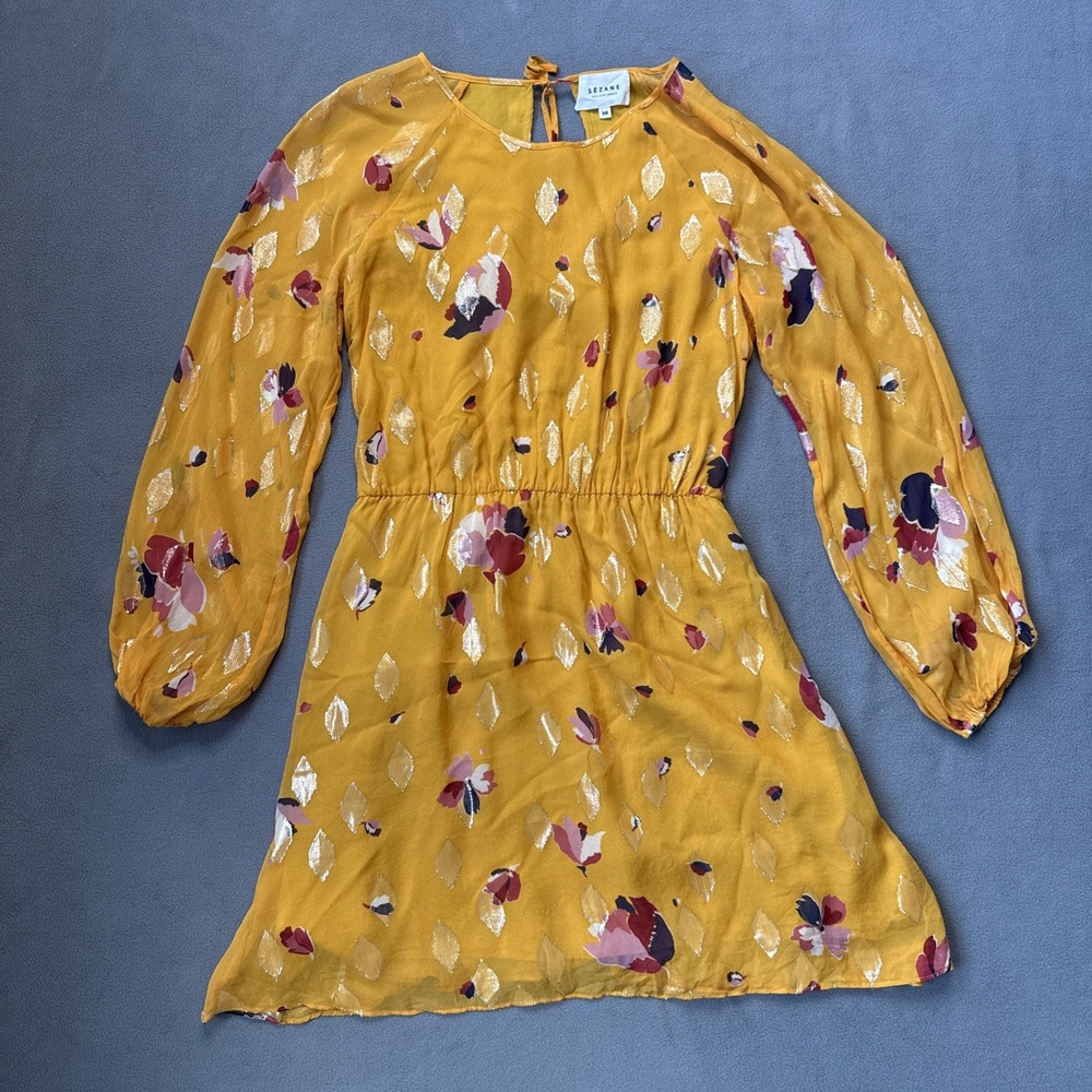 Sezane Silk‎ Dress Floral Sheer Lined Open Back FR36 Missing BELT